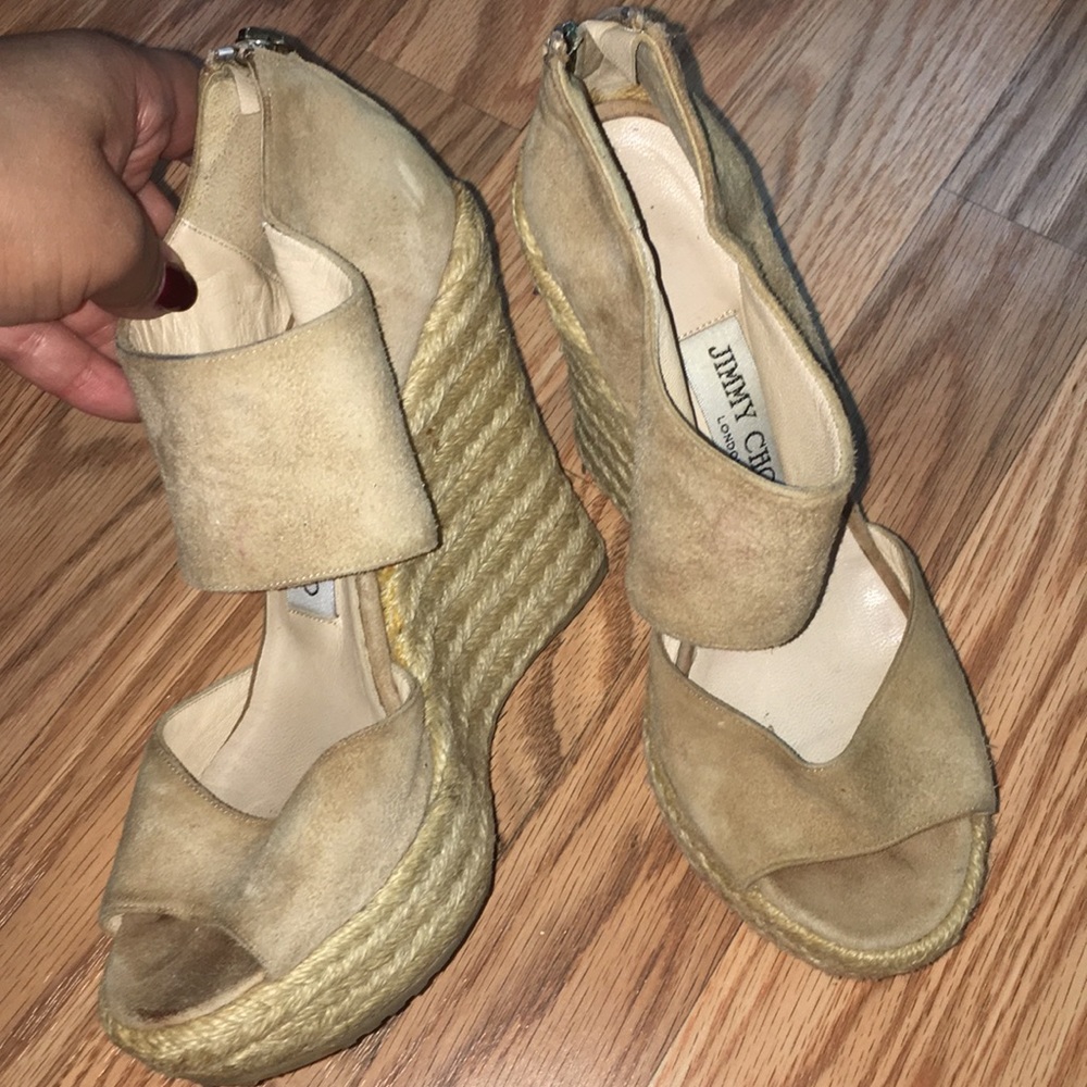 Jimmy Choo tan suede espadrille wedges size 36